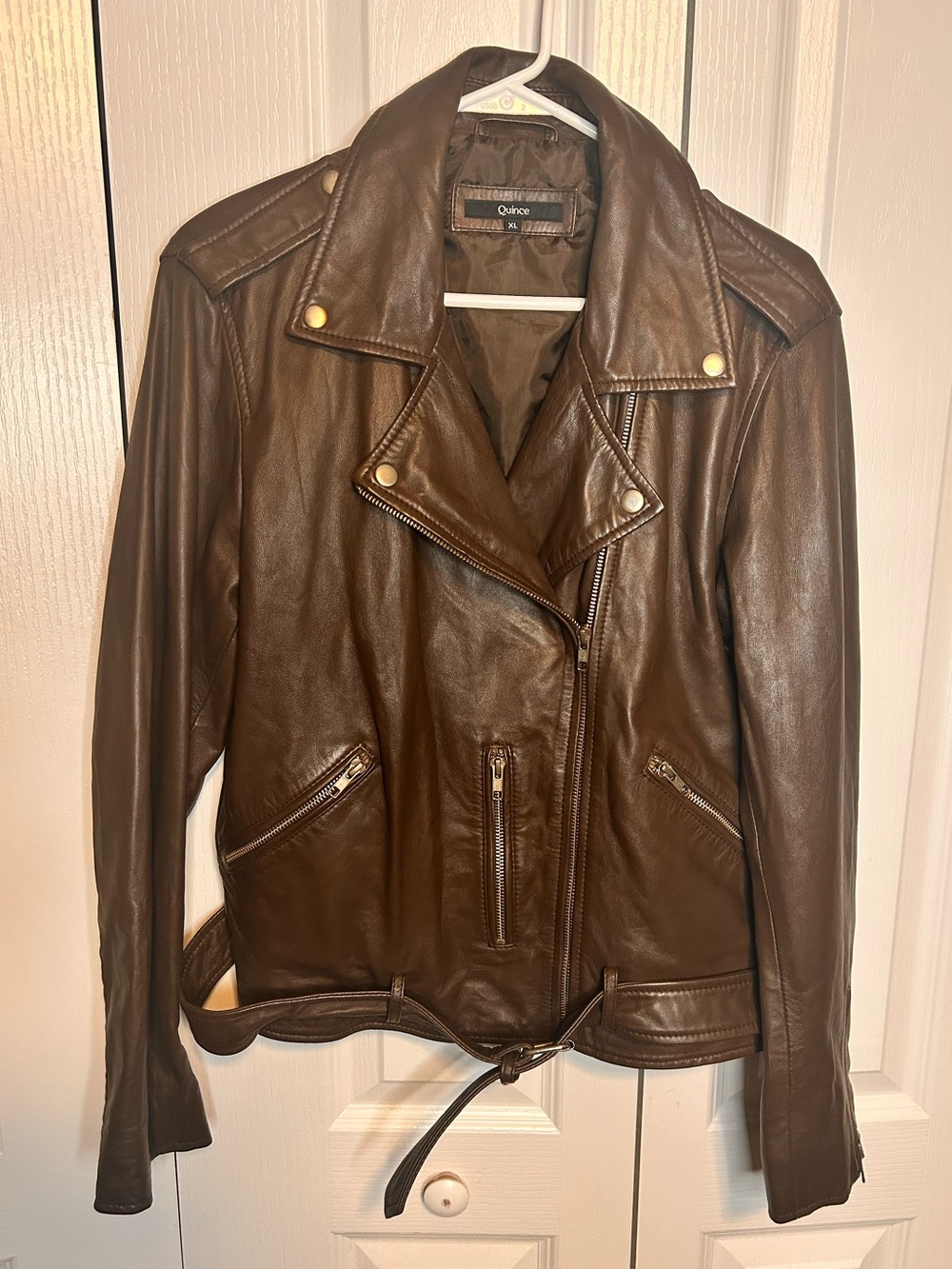 Quince Women’s Size XL Brown 100% Sheep Leather Oversized Biker Jacket Moto - Picture 7 of 9